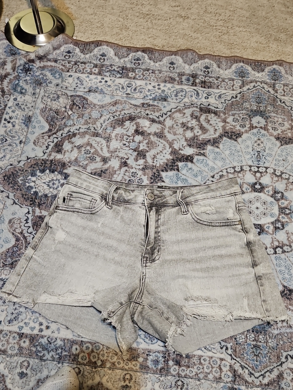 Judy Blue Light Gray Distressed Cutoff Denim Shorts